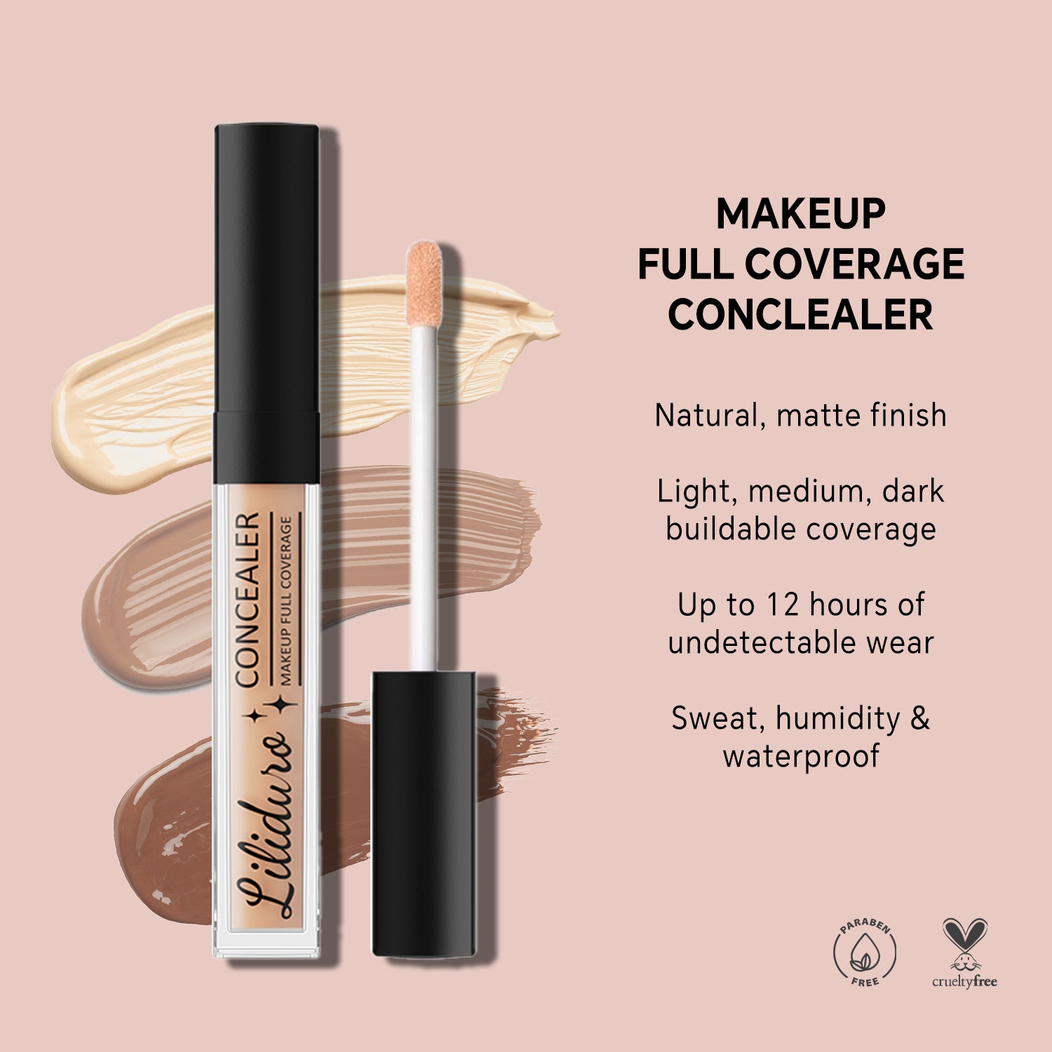 Liliduro 12HR Lightweight Waterproof Full Coverage Liquid Concealer Matte Finish